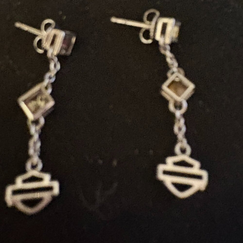 HARLEY DAVIDSON STERLING SILVER POST BLACK ICE DANGLE EARRINGS